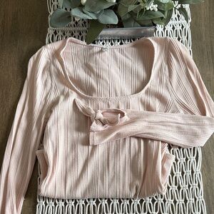 Free People Blush Pink Ribbed Long Sleeve Body Suit